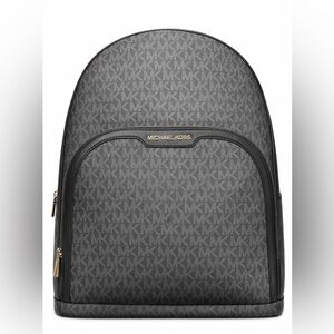 NWT Michael Kors Large Jaycee Charcoal MK Logo Backpack Silver Hardware